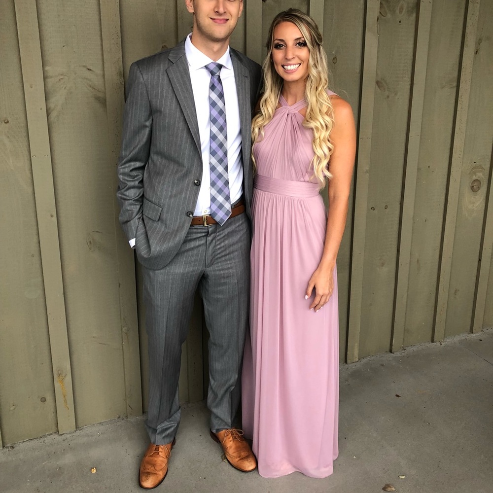 David’s Bridal Y-Neck Long Mesh Dress W11173